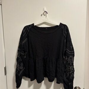 Free People Black Embroidered Blouse